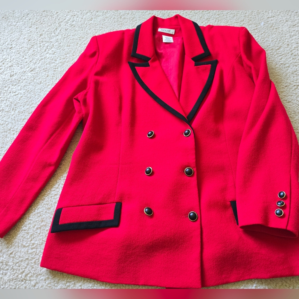 Red Double-Breasted Blazer with Black Trim